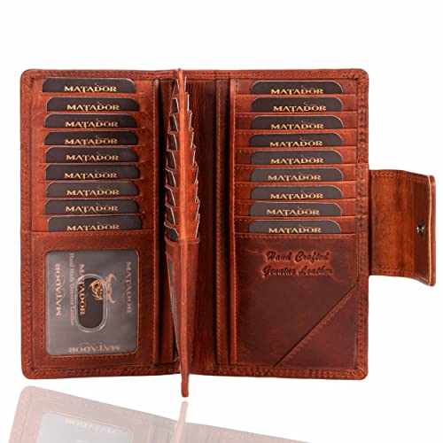 MATADOR Echt Leder Damen Geldbörse Frauen Brieftasche Groß Tüv Geprüfter RFID Schutz 36 Kartenfächer Ladies Wallet mit Handschlaufe Antik Vintage Braun MATADOR Echt Leder Damen Geldbörse Frauen Brieftasche Groß Tüv Geprüfter RFID Schutz 36 Kartenfächer Ladies Wallet mit Handschlaufe Antik Vintage Braun von MATADOR