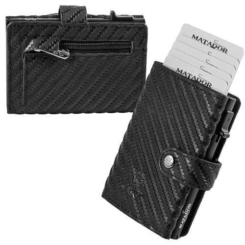 MATADOR Slim Wallet Miami – Leder Kreditkartenetui mit POP-UP Kartenhalter - mit RFID-Schutz & Münzfach - Mini Portemonnaie – kleine Geldbörse Männer mit Geschenk-Box Carbon Schwarz MATADOR Slim Wallet Miami – Leder Kreditkartenetui mit POP-UP Kartenhalter - mit RFID-Schutz & Münzfach - Mini Portemonnaie – kleine Geldbörse Männer mit Geschenk-Box Carbon Schwarz von MATADOR