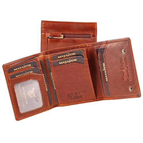 MATADOR Slim Wallet NEW YORK Leder – Kreditkartenetui mit Münzfach & RFID-Schutz – Kleiner Echtleder Geldbeutel – inkl. Geschenk-Box – Herren Portmonee für Karten & Münzen – Vintage Braun von MATADOR