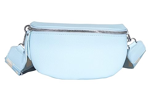 Bauchtasche Damen stylisch Umhängetasche Hüfttasche Bodybag Gürtel Crossbody Bag Schultertasche mit Verstellbaren Gurt 25 (Hellblau, M / 28 x 18 x 9 cm) von MATY FASHION