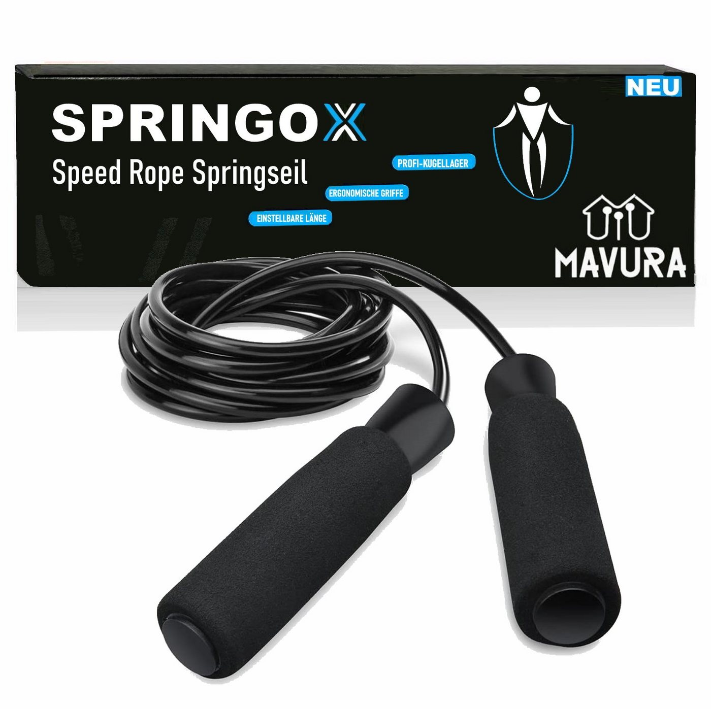 MAVURA Springseil SPRINGOX Premium Speed Rope Spring Seil Profi Fitness Seilspringen, Boxen Jump Stahl Hüpfseil Anti-Rutsch Griffe verstellbare Länge von MAVURA