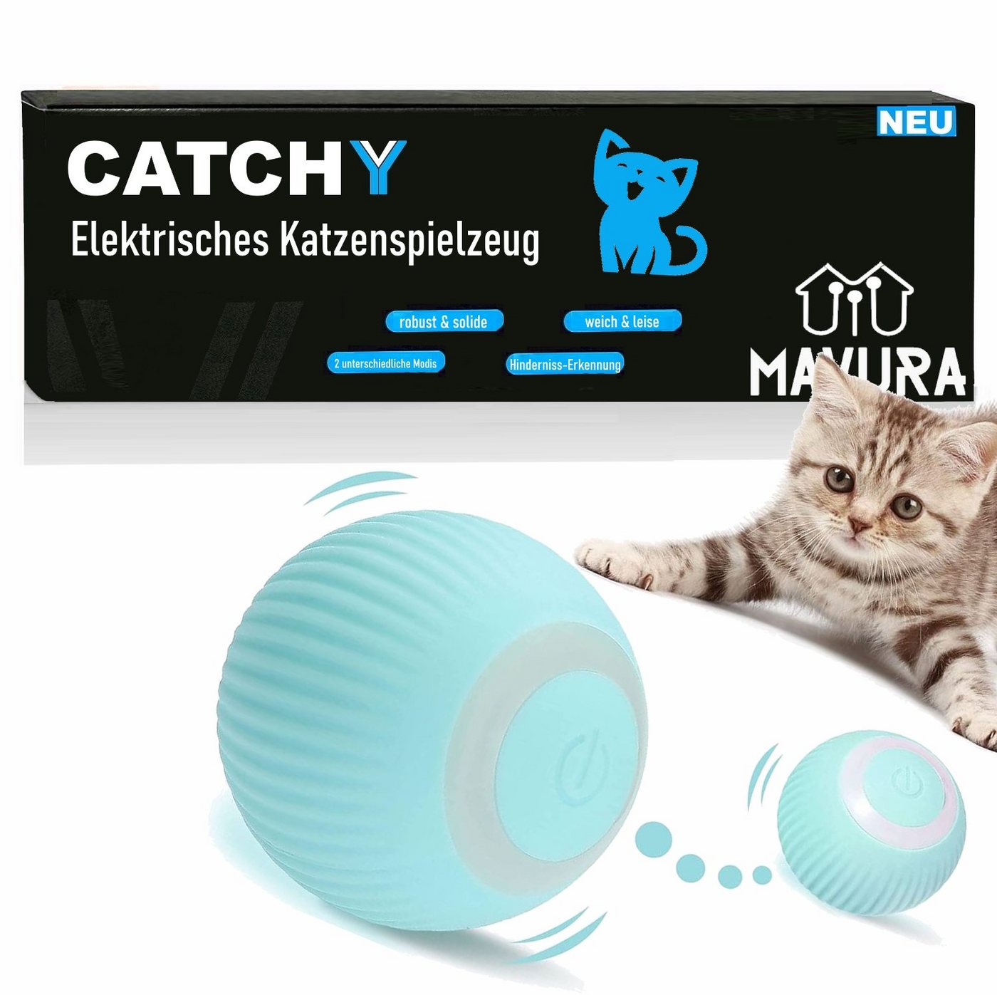 MAVURA Tier-Beschäftigungsspielzeug CATCHY Elektrisches Katzenspielzeug Spielball für Katzen, interaktives Spielzeug automatischer rollender Ball von MAVURA