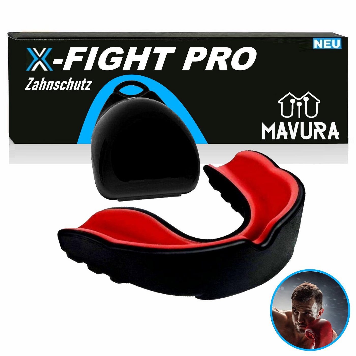 MAVURA Zahnschutz X-FIGHT Pro Mundschutz Zahnschutz Boxen Kampfsport Zahnschützer (Sport MMA Football Muay Thai Hockey), Anti Shock Anpassbar Leichte Atmung Einheitsgröße von MAVURA