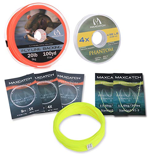 MAXIMUMCATCH Bestprice Fliegenfischen Schnur (Weight Forward, Schwimmende Fliegenschnur) und Fliegenschnur Combo mit Backing Vorfach und Tippet (1F/2F/3F/4F/5F/6F/7F/8F/9F/10F) (Gelbe Combo, WF4F) von MAXIMUMCATCH