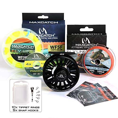 MAXIMUMCATCH Fliegenrolle Avid Serie Fliegenfischen Rollen groß Arbor Angelrolle in 1/3, 3/4, 5/6, 7/8, 9/10wt, 5 Farbe Wahl (Schwarze Rolle+Schnüre Combo, 3/4wt) von M MAXIMUMCATCH