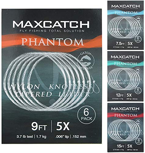 MAXIMUMCATCH Fliegenvorfach mit Schlaufe transparent Tapered Leader 5 Pack 7,5/9/12/15ft, 0X-7X (12ft, 2X (5 Stück)) von MAXIMUMCATCH