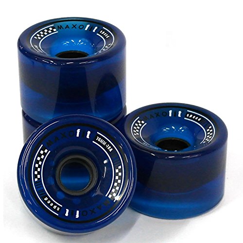 MAXOfit Longboard Rollen blau transparent 76 mm Durchmesser 78A Härte, für Anfänger Fortgeschrittene und Profis, Longboard Ersatzteile langlebig von MAXOfit IHR PARTNER FÜR SPORT UND FREIZEIT