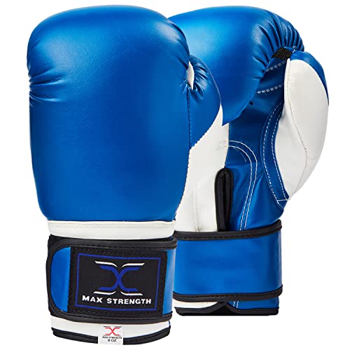 Max Strength Boxhandschuhe, MMA-Handschuhe für Sparring, Kickboxen, schwerer Boxsack, Grappling-Dummy, Doppelend-Speedball, Fokus-Pads, Workout-Handschuhe (227 g, Blau/Weiß) von MAXSTRENGTH