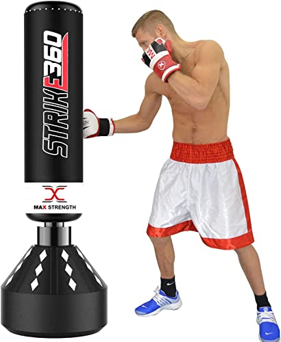 Max Strength Boxsack, freistehend, 1,7 m, für Kampfsport, MMA-Fitnessgeräte Robuster Zielständer (Weiß / Schwarz, 1,6 m) von MAXSTRENGTH