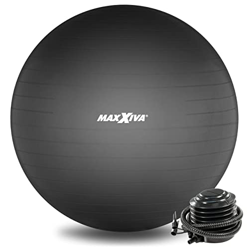 MAXXIVA Gymnastikball Anti-Burst mit Luftpumpe bis 250 kg hautfreundlicher Sitzball Reha Hometraining Balanceball Yoga Pilates Sport Fitnessball (55 cm, Schwarz) von MAXXIVA