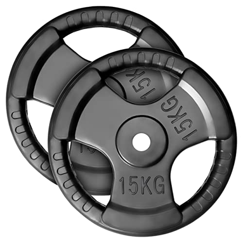 MAXXIVA® Hantelscheiben 2er Set Gewichtsplatte je 15 kg Gusseisen Gripper Gummi schwarz 30 kg Fitness Krafttraining Bodybuilding Workout Gewichtheben Reha von MAXXIVA