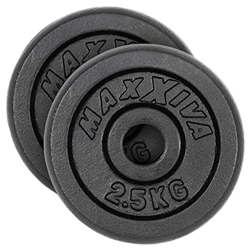 MAXXIVA Hantelscheiben 2er Set Gewichtsplatte je 2,5 kg 100% Gusseisen schwarz 5 kg Fitness Krafttraining Bodybuilding Workout Gewichtheben Reha MAXXIVA Hantelscheiben 2er Set Gewichtsplatte je 2,5 kg 100% Gusseisen schwarz 5 kg Fitness Krafttraining Bodybuilding Workout Gewichtheben Reha von MAXXIVA