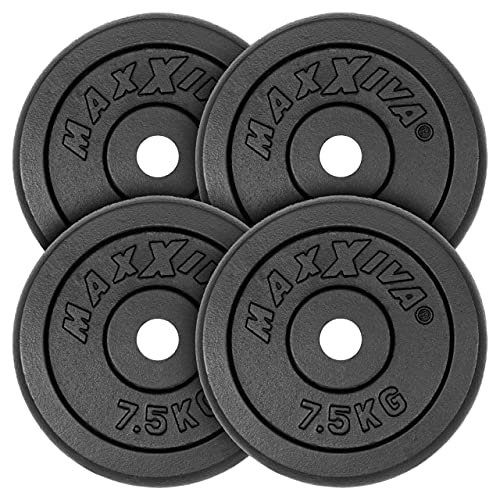 MAXXIVA Hantelscheiben 4 Set Gewichtsplatte je 7,5 kg Gusseisen schwarz 30 kg Fitness Krafttraining Bodybuilding Workout Gewichtheben Reha von MAXXIVA