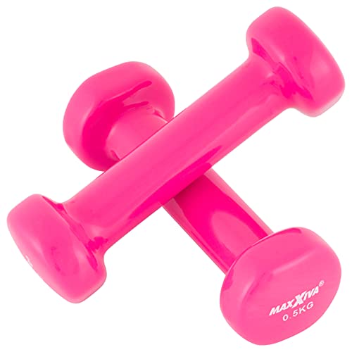 MAXXIVA Hantelset Kurzhanteln Vinyl Stahlkern Fausthanteln Gymnastikhanteln Sport Krafttraining Fitness Gewicht Farbe wählbar (Pink (2 x 0,5 kg)) von MAXXIVA