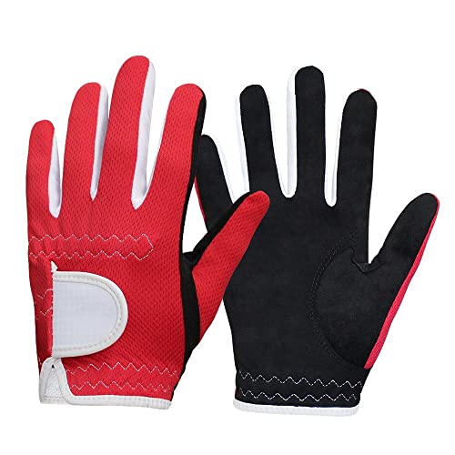 MAYANGYANG Golfhandschuhe 1 Pair Golfhandschuhe Kinder Junior Kinder gelassene rechte Hand Regen Griff 3D Leistung Mesh rutschfeste Micro Weiche Faser Golfhandschuhe Damen(Red,S) von MAYANGYANG