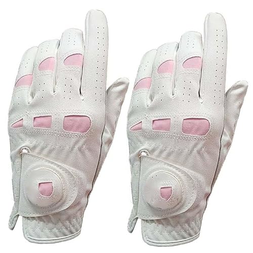 MAYANGYANG Golfhandschuhe 2 Pcs Leder Golf Handschuhe Frauen Links Rechts Hand Rosa Fit Damen Mädchen Golfer Golfhandschuhe Damen(Worn on Left Hand,X-Large) von MAYANGYANG