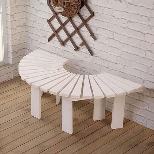 MAYFABD Massivholz Outdoor Garten Baumbank Gebogene Fächerförmige Runde Parkbank mit Lattensitz Rückenfreie Terrasse Halbrunde Baumbank für Außenhofmöbel,E,120x40x42cm von MAYFABD