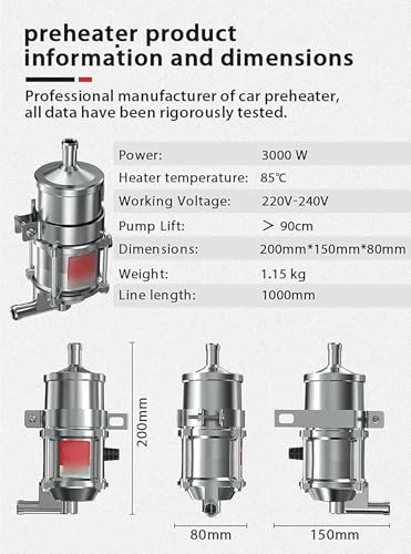 MAYFABD Standheizung Auto Vorwärmer 1500W Motorheizung Autovorwärmer Automatisch Pumpe Auspuff Motor KüHlmittelheizung für alle Arten von Benzinfahrzeugen Motorheizung,B von MAYFABD