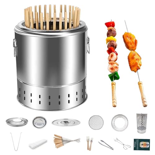 MAYFABD Tragbare Holzkohlegrills Vertikaler BBQ Hängeofen Rauchfreies Grillfass Grill mit Großem Fassungsvermögen Edelstahl Split Ofen 360° Rundum Röstöl Holzkohle Trennung,20pcs von MAYFABD