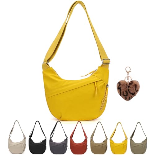 MAYNUO Crescent Crossbody Bags für Frauen, Frauen Achselhöhle Taschen,Slouchy Hobo Bag Dumpling Bag, Multifunktionale Frauen Crescent Nylon Crossbody Bag (Gelb,Einheitsgröße) von MAYNUO