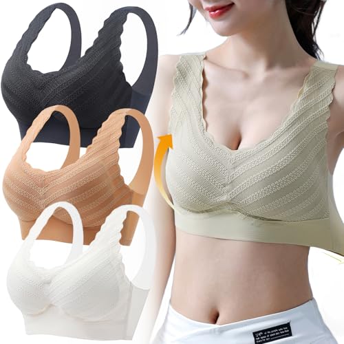 MAYNUO Ion Lift Corrective Bra, Shaping & Powerful Lifting Bra, Lace Wireless Lifting Bra, Women 's Orthopedic Anti-Sagging Bra, super Pick Bra Wireless Push-up Bra (3Stück-A,2XL (60-70KG)) von MAYNUO