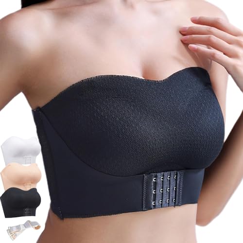 MAYNUO Lavishue trägerloser BH,Breezypush-Non-Slip Comfort trägerloser Push-Up-BH mit Frontschnalle, Foxyseniors BH Wireless Bandeau Lace Tube Top BH (Schwarz,L (50~55kg)) von MAYNUO