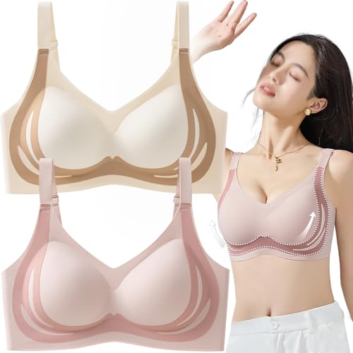 MAYNUO Leistungsstarker Nahtloser Push-up-BH,üppig sitzender leistungsstarker Nahtloser Push-up-BH,Zekear Super Gather Bra,Lifting Anti-Sagging Wireless Push-Up Bra (2Stück-B,M (40-50KG)) von MAYNUO