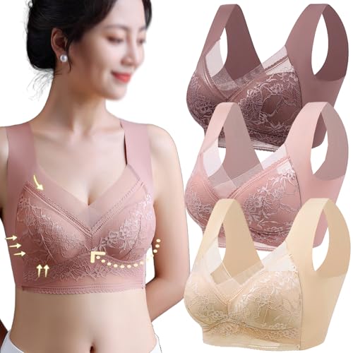 MAYNUO Lunaah BH,Nulalift Anti Saggy Brust-BH, elastische drahtlose Spitze BH,täglichen Komfort Wireless Shaper BH für Frauen (3PCS-D,6L (80-90kg)) von MAYNUO