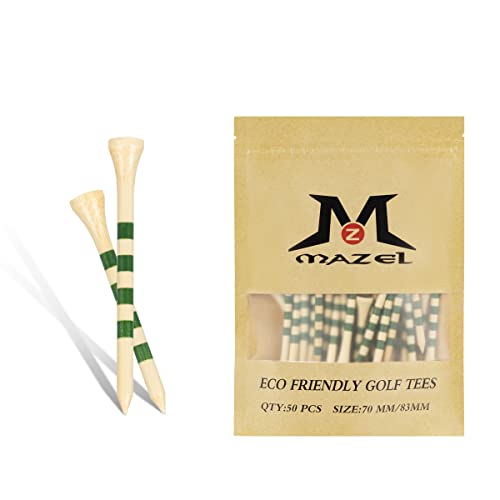 MAZEL 50 Stück Bambus-Golf-Tees aus Bambus , professionelle Golf-Tees mit niedrigem Widerstand (Grün, 7,0 cm + 8,3 cm) (Orginal Holz) von MAZEL