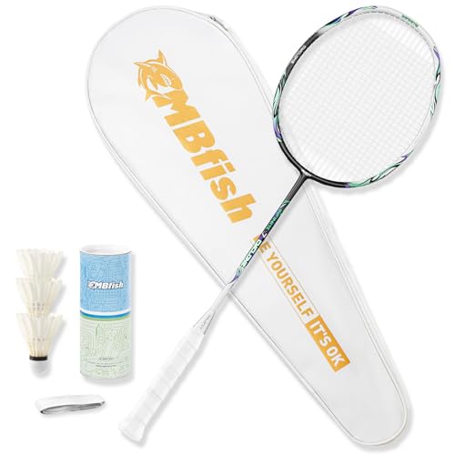 MBFISH Badmintonschläger-Set, ausgestattet mit 1 Kohlefaser-Badmintonschläger, 3 Federbällen, 2 Ersatzgriffen und 1 Badminton-Tasche – PHOT-Serie, perfekt für Outdoor-Sportarten, 5U von MBFISH