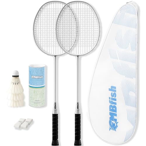 MBFISH Badmintonschläger-Set mit 2 Kohlefaser-Schlägern, 3 Federbällen, 2 Ersatz-Griffbändern und 1 Badminton-Tasche – perfekt für Anfänger und Outdoor-Spiele 4U Sliver 2P MBFISH Badmintonschläger-Set mit 2 Kohlefaser-Schlägern, 3 Federbällen, 2 Ersatz-Griffbändern und 1 Badminton-Tasche – perfekt für Anfänger und Outdoor-Spiele 4U Sliver 2P von MBFISH