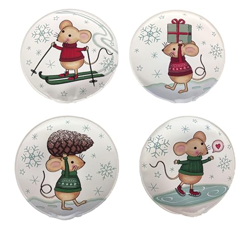 MC-Trend 4er Set Taschenwärmer Wintermaus in weiß ⌀ 8,5cm Handwärmer für kalte Tage wiederverwendbar Wärmeknickkissen für zu Hause oder unterwegs Wärmepad für eisige Hände Taschenheizkissen von MC-Trend