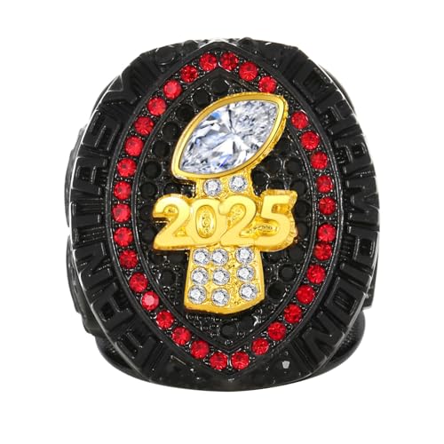 MCBEAN 2025 Fantasy Football Championship Ring mit Box, Schwerer FFL League Champion Ring, Rugby-Souvenir, Sammlerstücke, Geschenke für Fans, Freunde, Familie und Alumni,Rot,11# von MCBEAN