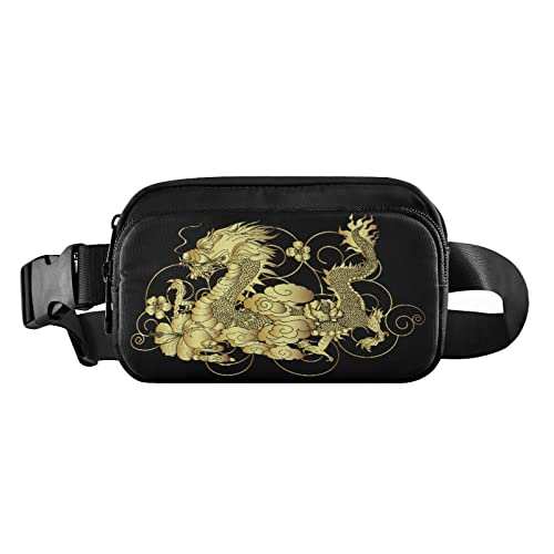 Goldfarbene japanische Drachen-Bauchtasche für Damen und Herren, Crossbody-Gürteltasche, modische Hüfttaschen, Geldbörse mit verstellbarem Riemen, Hüfttasche für Einkaufen, Reisen, Mehrfarbig, Large von MCHIVER