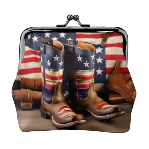 Amerikanische Flagge mit Cowboystiefeln, kleine Make-up-Tasche für Geldbörse, tragbare Mini-Kosmetiktaschen, für Fitnessstudio und den täglichen Gebrauch, Schwarz , Einheitsgröße, Münztasche von MDATT