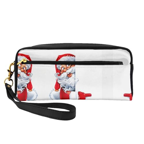 Kosmetiktasche mit Weihnachtsmann-Motiv, für Reisen, mit zwei Taschen, für den täglichen Gebrauch, Schwarz , Einheitsgröße, Kosmetiktasche von MDATT