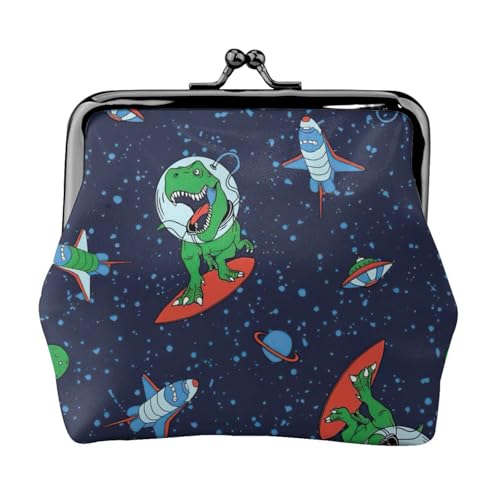 Lustige Astronauten Dinosaurier Rakete kleine Make-up-Tasche für Geldbörse, Mini tragbare Kosmetiktaschen, für Fitnessstudio und den täglichen Gebrauch, Schwarz , Einheitsgröße, Münztasche von MDATT