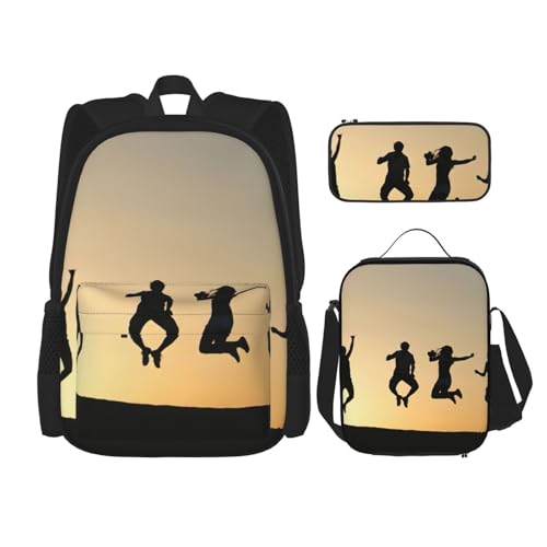 MDATT Good Day Rucksack mit Lunchbox, Anime-Rucksack, Schultasche, Büchertasche, Rucksack-Set für drei, Schwarz , Einheitsgröße, Schulranzen-Set von MDATT