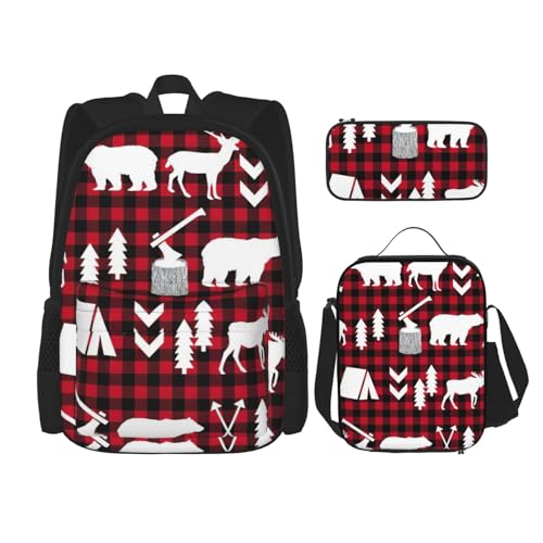 MDATT Kuh Hirsch Baum Weihnachten Rucksack mit Lunchbox Anime Rucksack Schultasche Büchertasche Rucksack Set für drei, Schwarz , Einheitsgröße, Schulranzen-Set von MDATT