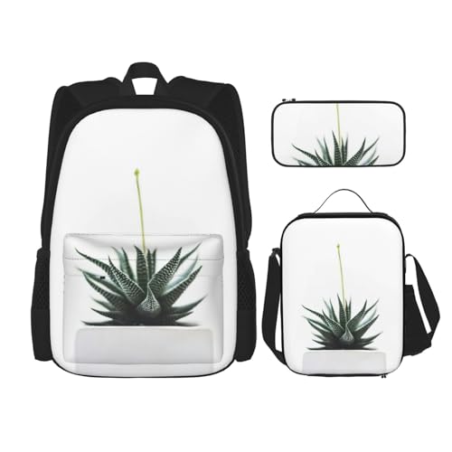 MDATT Pflanzenrucksack mit Lunchbox, Anime-Rucksack, Schultasche, Büchertasche, Rucksack-Set für drei, Schwarz , Einheitsgröße, Schulranzen-Set von MDATT