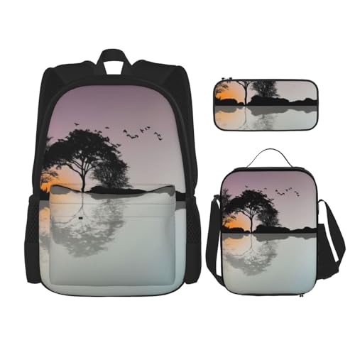 MDATT Reflection Gitarren-Rucksack mit Lunchbox, Anime-Rucksack, Schultasche, Büchertasche, Rucksack-Set für drei Personen, Schwarz , Einheitsgröße, Schulranzen-Set von MDATT