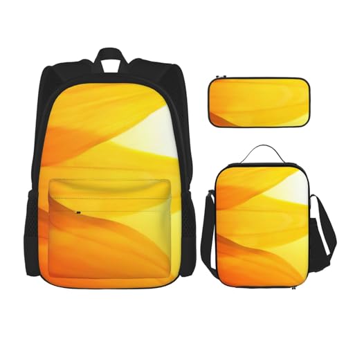 MDATT Rucksack mit Sonnenblume und Sonnenuntergang mit Lunchbox, Anime-Rucksack, Schultasche, Büchertasche, Rucksack-Set für drei, Schwarz , Einheitsgröße, Schulranzen-Set von MDATT