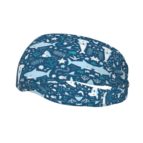 Niedliches blaues Fisch-Stirnband, Haarband, Schweiß-Stirnband, Handtuch, Wickeltuch, rutschfestes Make-up-Stirnband für Gesichtswäsche, Sport, passend für alle von MDATT