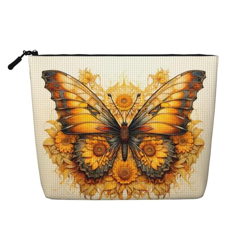 Vielseitige Reise-Kulturbeutel, Motiv: Sonnenblumen, Schmetterling, Make-up-Tasche, perfekt für den täglichen Gebrauch und Geschäftsreisen, Schwarz , Einheitsgröße, Kulturbeutel von MDATT