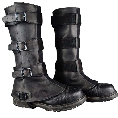 MDFCZXP Mittelalter Beinschienen Stiefel Schuhe Abdeckung Leder Beinrüstung Wikinger Krieger Ritter Kostüm,Schwarz,30cm von MDFCZXP