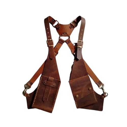 MDFCZXP Mittelalterliche Leder Umhängetasche Vintage Handyhülle Geldbörse Doppeltasche Holster Wikinger Piraten Kostüm Geldbörse,Braun,20cm von MDFCZXP