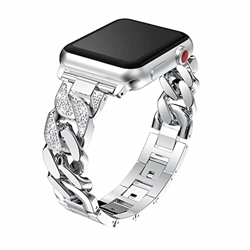 Ersatzarmband Kompatibel mit Apple Watch 40mm Armband Damen Metall Serie 6, Verstellbares Edelstahl Strap Glitzer Diamant Uhrenarmband Loop Kompatibel mit iWatch 38mm/40mm SE Serie 6/5/4/3/2/1, Silber von MDJYMYZ