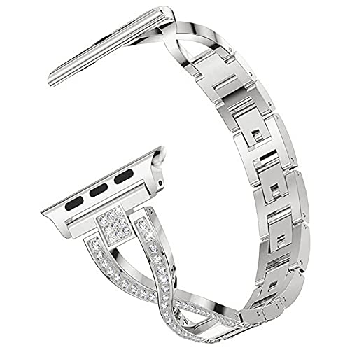 Kompatibel mit Apple Watch 6 Armband 40mm Edelstahl Silber, Damen Frau Leichtgewicht Metall Edelstahl Loop mit Faltschließe Strass Glitzer Wristband für iWatch SE Serie 7/6/5/4/3/2/1, 38mm/40mm/41mm Kompatibel mit Apple Watch 6 Armband 40mm Edelstahl Silber, Damen Frau Leichtgewicht Metall Edelstahl Loop mit Faltschließe Strass Glitzer Wristband für iWatch SE Serie 7/6/5/4/3/2/1, 38mm/40mm/41mm von MDJYMYZ