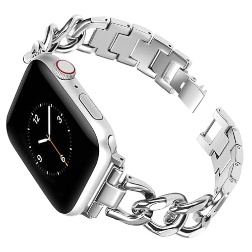 Kompatibel mit Apple Watch Serie 8 41MM Armband Metal Silber, Damen Regulierbar Edelstahl Uhrenarmband Ersatz Armbänder mit Metallschließe Sport Loop für iWatch 38MM/40MM/41MM Serie 8 7 SE 6 5 4 3 2 1 Kompatibel mit Apple Watch Serie 8 41MM Armband Metal Silber, Damen Regulierbar Edelstahl Uhrenarmband Ersatz Armbänder mit Metallschließe Sport Loop für iWatch 38MM/40MM/41MM Serie 8 7 SE 6 5 4 3 2 1 von MDJYMYZ