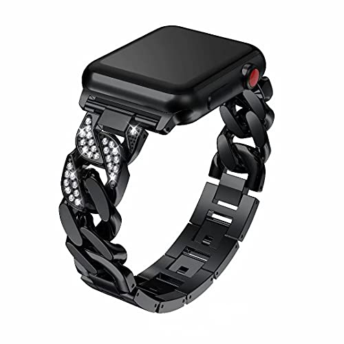 Kompatibel mit Apple Watch Series 9 Armband 45MM Edelstahl, Frau Glitzer Strass Uhrenarmband Verstellbares Sport Metall Ersatzband für iWatch 42/44/45/49MM Serie 8/7/SE/6/SE/5/4/3/2/1/Ultra, Schwarz Kompatibel mit Apple Watch Series 9 Armband 45MM Edelstahl, Frau Glitzer Strass Uhrenarmband Verstellbares Sport Metall Ersatzband für iWatch 42/44/45/49MM Serie 8/7/SE/6/SE/5/4/3/2/1/Ultra, Schwarz von MDJYMYZ